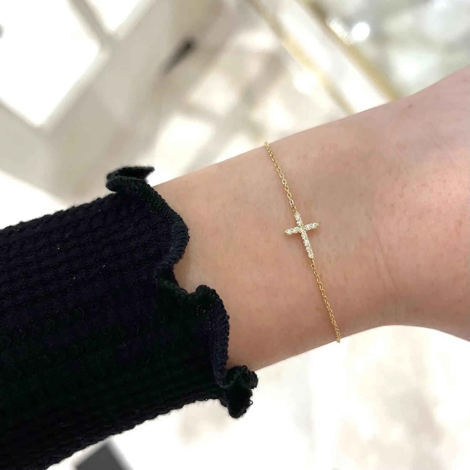 Tewiky Cross Bracelet for Women Dainty 14k Gold Cubic Zirconia Cute Tiny Bracelet Confirmation Gifts for Women