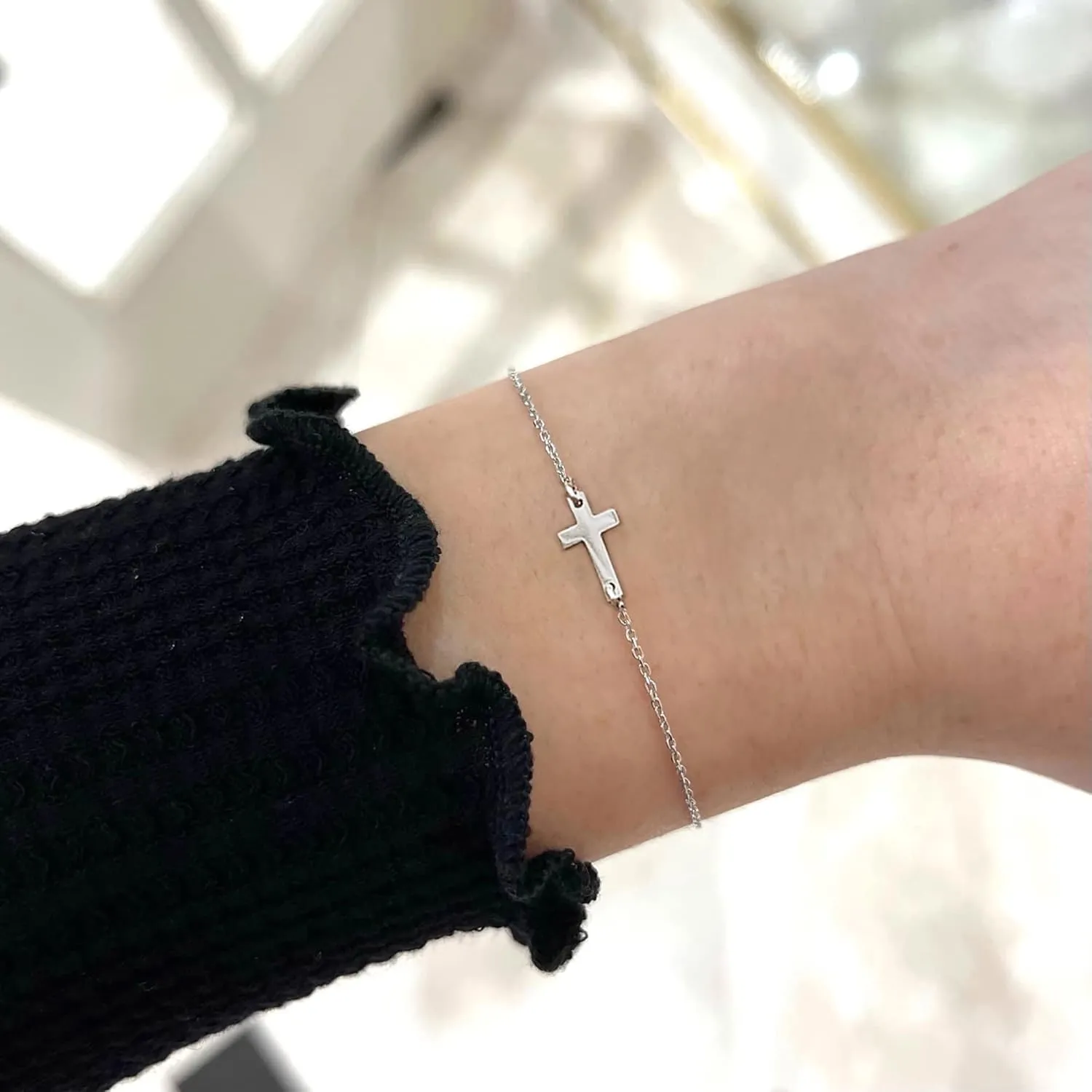 Tewiky Cross Bracelet for Women Dainty 14k Gold Cubic Zirconia Cute Tiny Bracelet Confirmation Gifts for Women