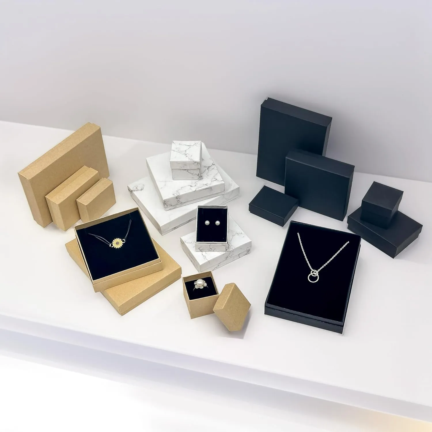 TheDisplayGuys - 24-Pack Cardboard Kraft Paper Jewelry Gift Boxes w. Velvet Padding - Earrings - Matte Black - #11 (2.1" x 1.6" x 0.8")