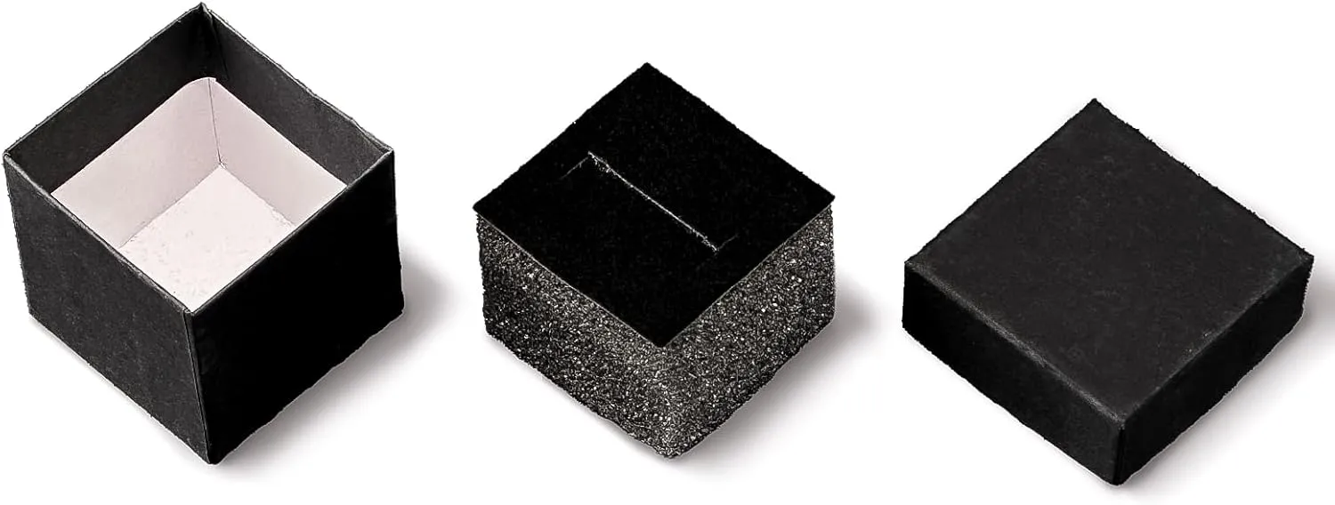 TheDisplayGuys - 24-Pack Cardboard Kraft Paper Jewelry Gift Boxes w. Velvet Padding - Earrings - Matte Black - #11 (2.1" x 1.6" x 0.8")