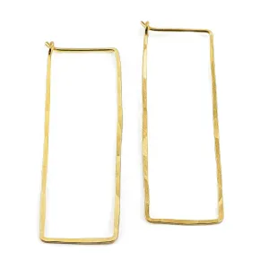 Thin Hammered Hoop Earrings, Elegant Geometric Solid Sterling Silver, Gold Filled, and Rose Gold Filled; for Women by Lotus Stone Jewelry (Gold, Large Rectangle)