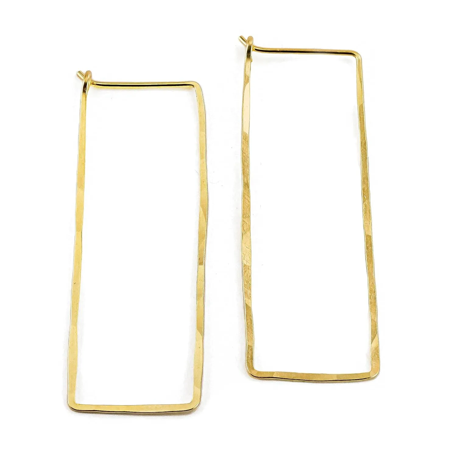 Thin Hammered Hoop Earrings, Elegant Geometric Solid Sterling Silver, Gold Filled, and Rose Gold Filled; for Women by Lotus Stone Jewelry (Gold, Large Rectangle)