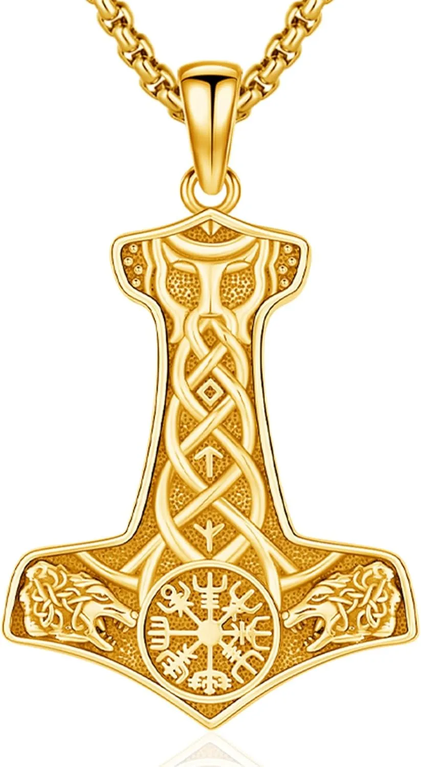 Thors Hammer Necklace/Viking Tree of Life/Valknut/Vegvisir/Triskelion/Sword/Spear Point Arrowhead/Urn Necklace for Ashes/Compass Necklace 925 Sterling Silver Amulet Jewelry for Men Women