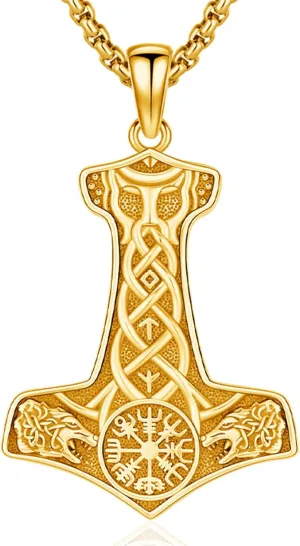 Thors Hammer Necklace/Viking Tree of Life/Valknut/Vegvisir/Triskelion/Sword/Spear Point Arrowhead/Urn Necklace for Ashes/Compass Necklace 925 Sterling Silver Amulet Jewelry for Men Women