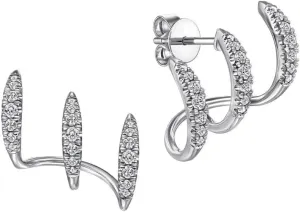 Three-Layer Curved Earrings Women Stud Fashion Jewelry Minimalist Dainty Wrap Cuff Piercing Peacock Tail Shiny Crystal Silver Color Plated Needle Hoop