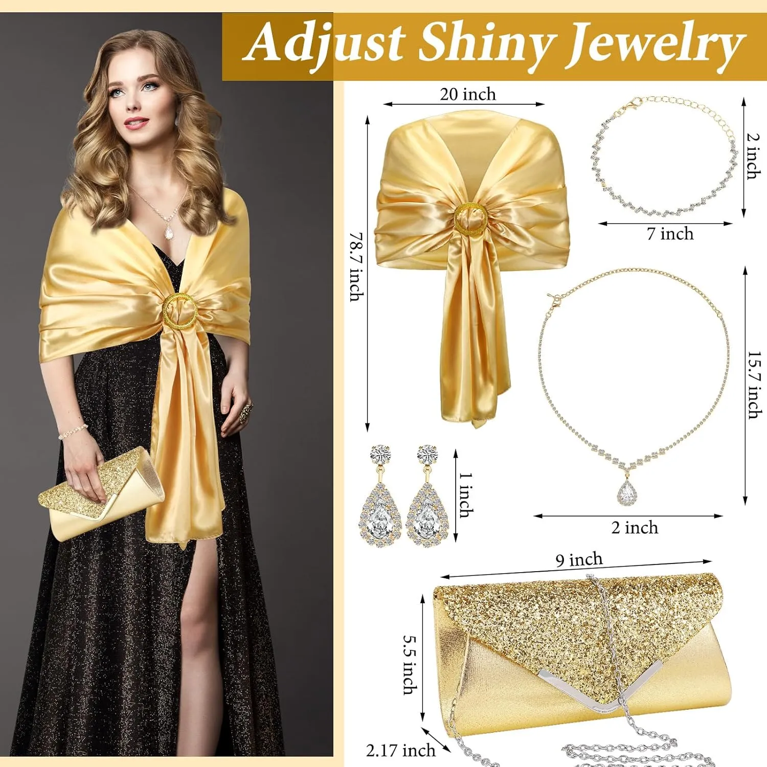 Tiamon 5 Pcs Rhinestone Jewelry Sets Shawls and Wraps Formal Clutch Purses for Women Evening Dresses Bridal Weddings