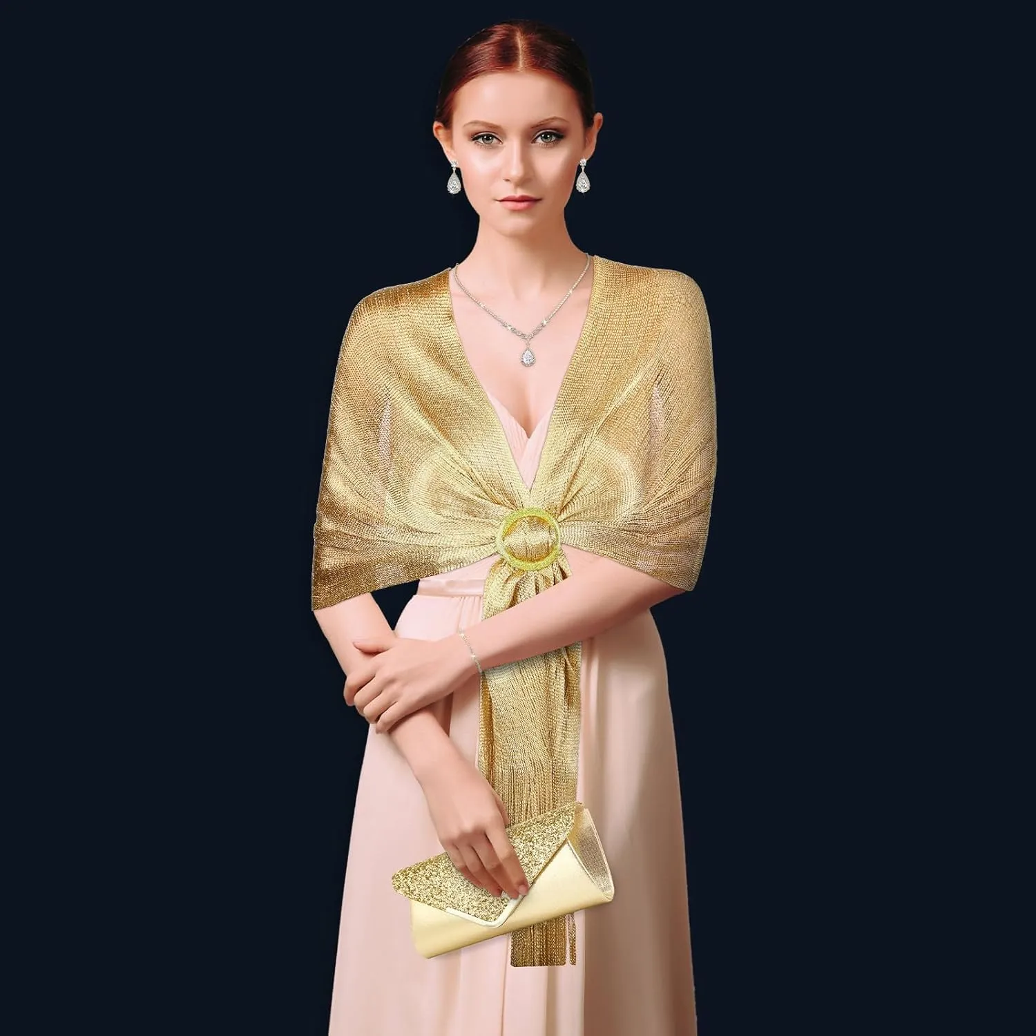 Tiamon 5 Pcs Rhinestone Jewelry Sets Shawls and Wraps Formal Clutch Purses for Women Evening Dresses Bridal Weddings
