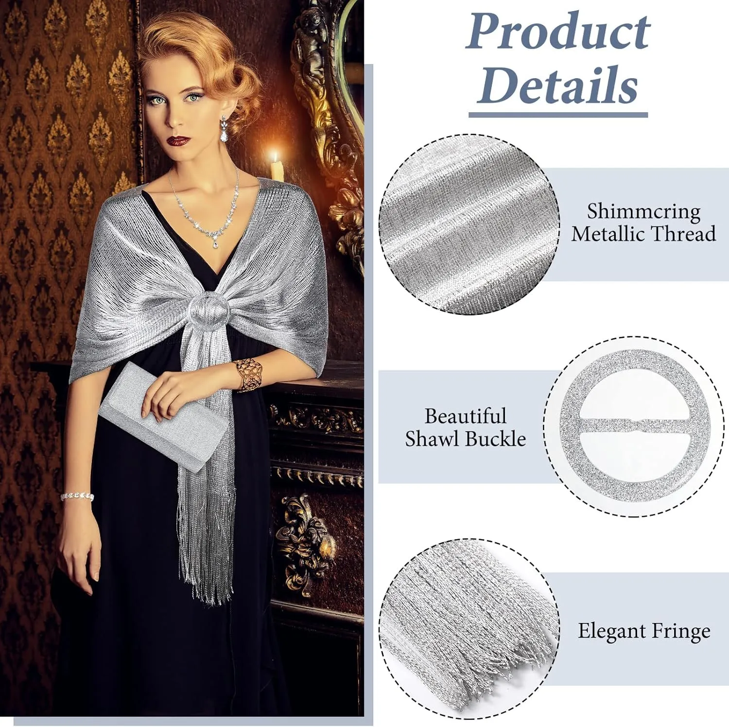 Tiamon 5 Pcs Rhinestone Jewelry Sets Shawls and Wraps Formal Clutch Purses for Women Evening Dresses Bridal Weddings