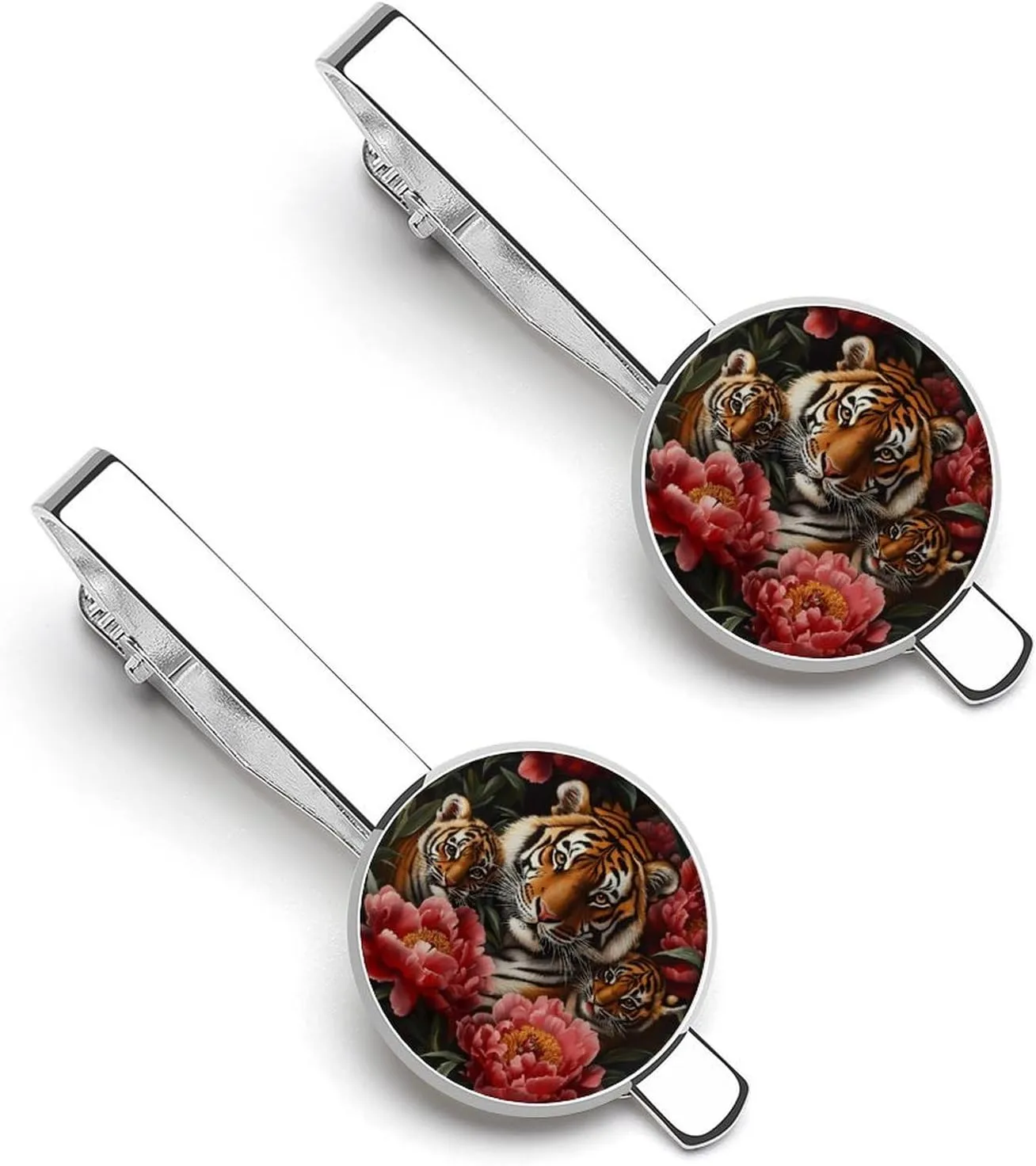 Tiger Mom with Flower Mens Tie Clips Pin Unique Tie Bars for Wedding Anniversary Holiday Gifts 5.5x2.2cm