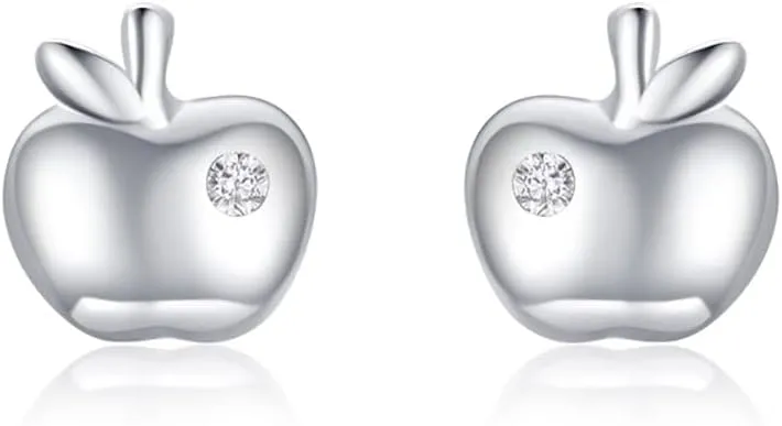 Tiny Apple Stud Earrings 925 Sterling Silver Cubic Zirconia Crystal Fruit Small Cartilage Tragus Earrings Studs Post Piercing Cute Jewelry Gifts for Women Girls Hypoallergenic