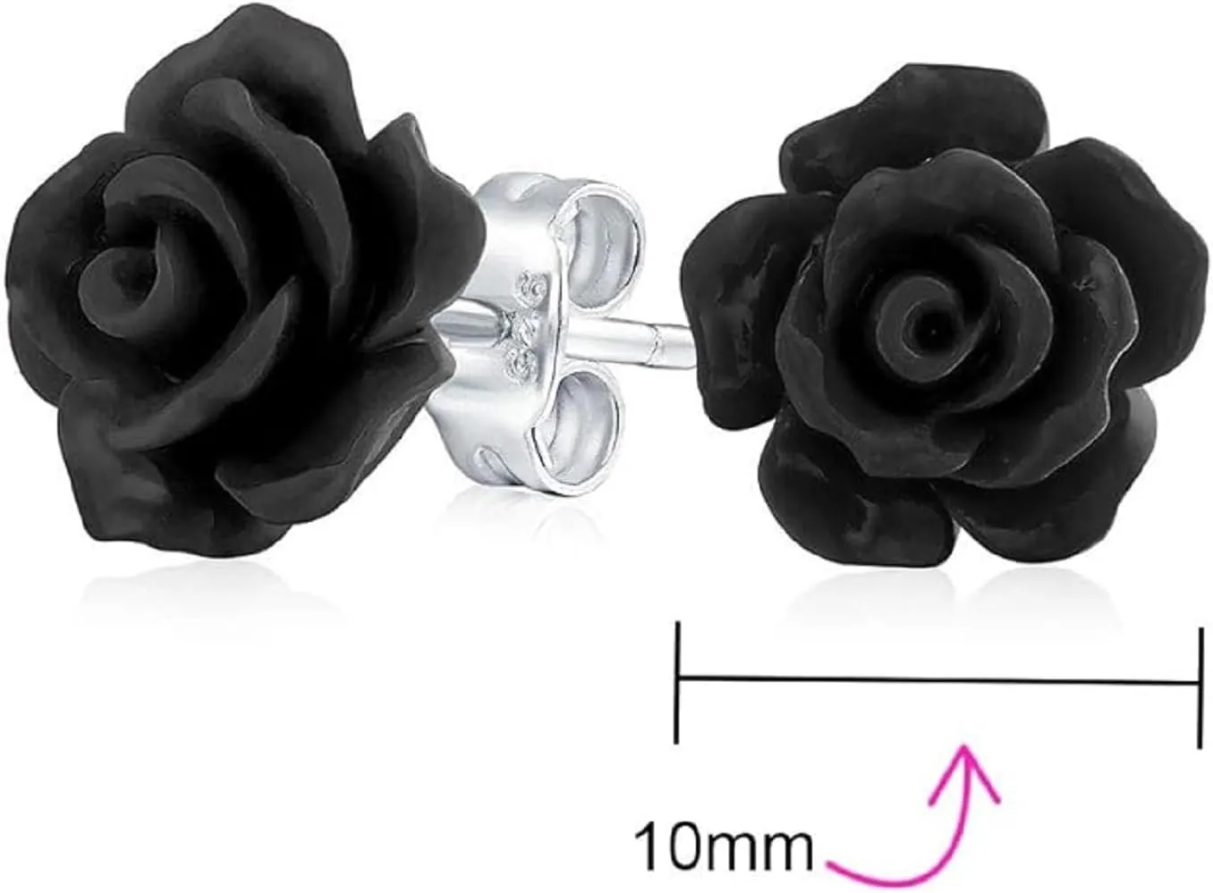 Tiny Floral Earrings 3D Carved Rose Flower Stud Jewelry For Women Mother Resin Silver Plated Brass 10mm Multiple Colors Available