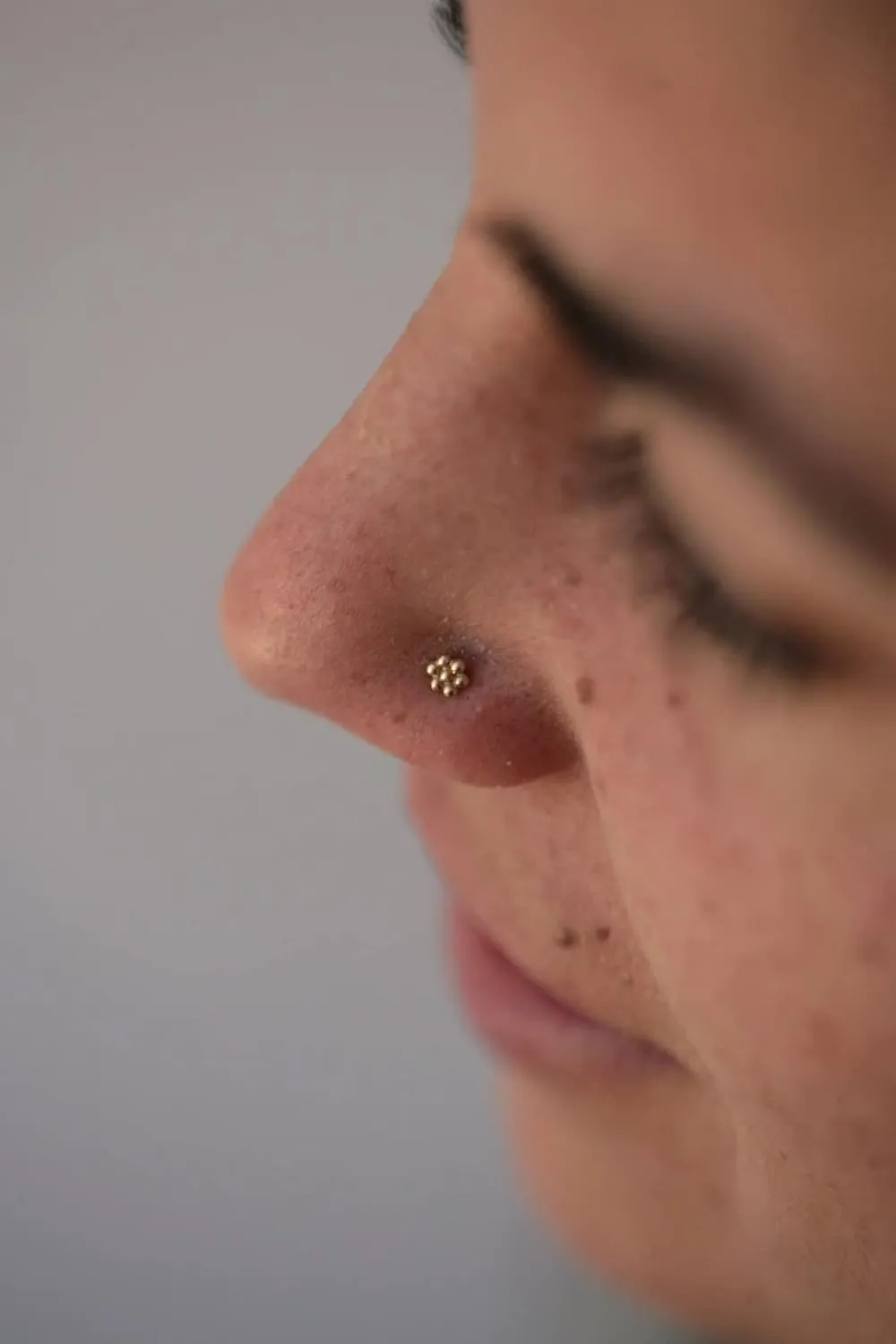 Tiny Gold Nose Stud, Real 14k Yellow Solid Gold Dainty Flower Piercing L Bend Nose Stud, Tribal Boho Cute Nose Piercing Jewelry, Minimalist Delicate Small Artisan Handmade Boho Jewelry, 20g