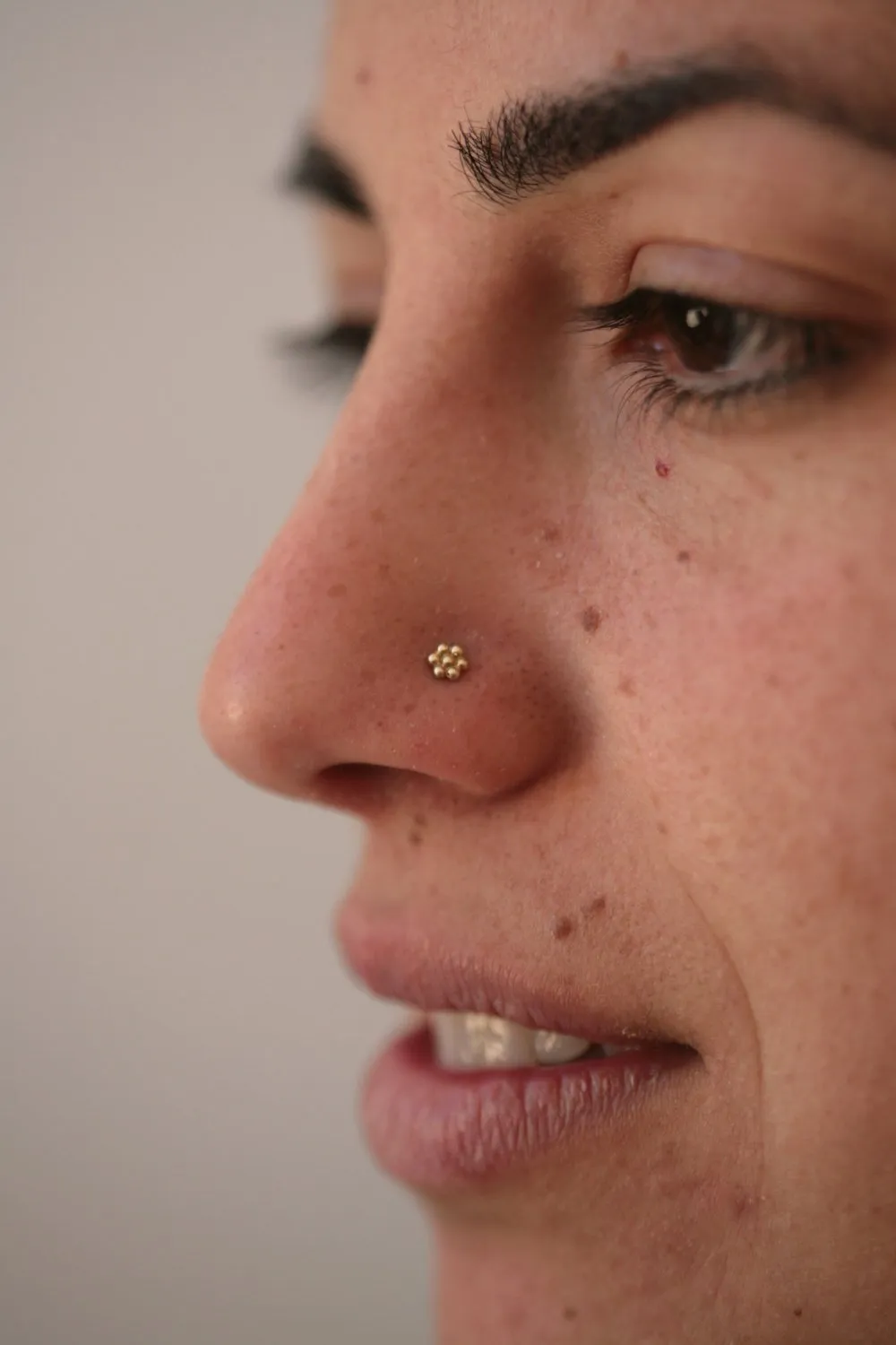 Tiny Gold Nose Stud, Real 14k Yellow Solid Gold Dainty Flower Piercing L Bend Nose Stud, Tribal Boho Cute Nose Piercing Jewelry, Minimalist Delicate Small Artisan Handmade Boho Jewelry, 20g