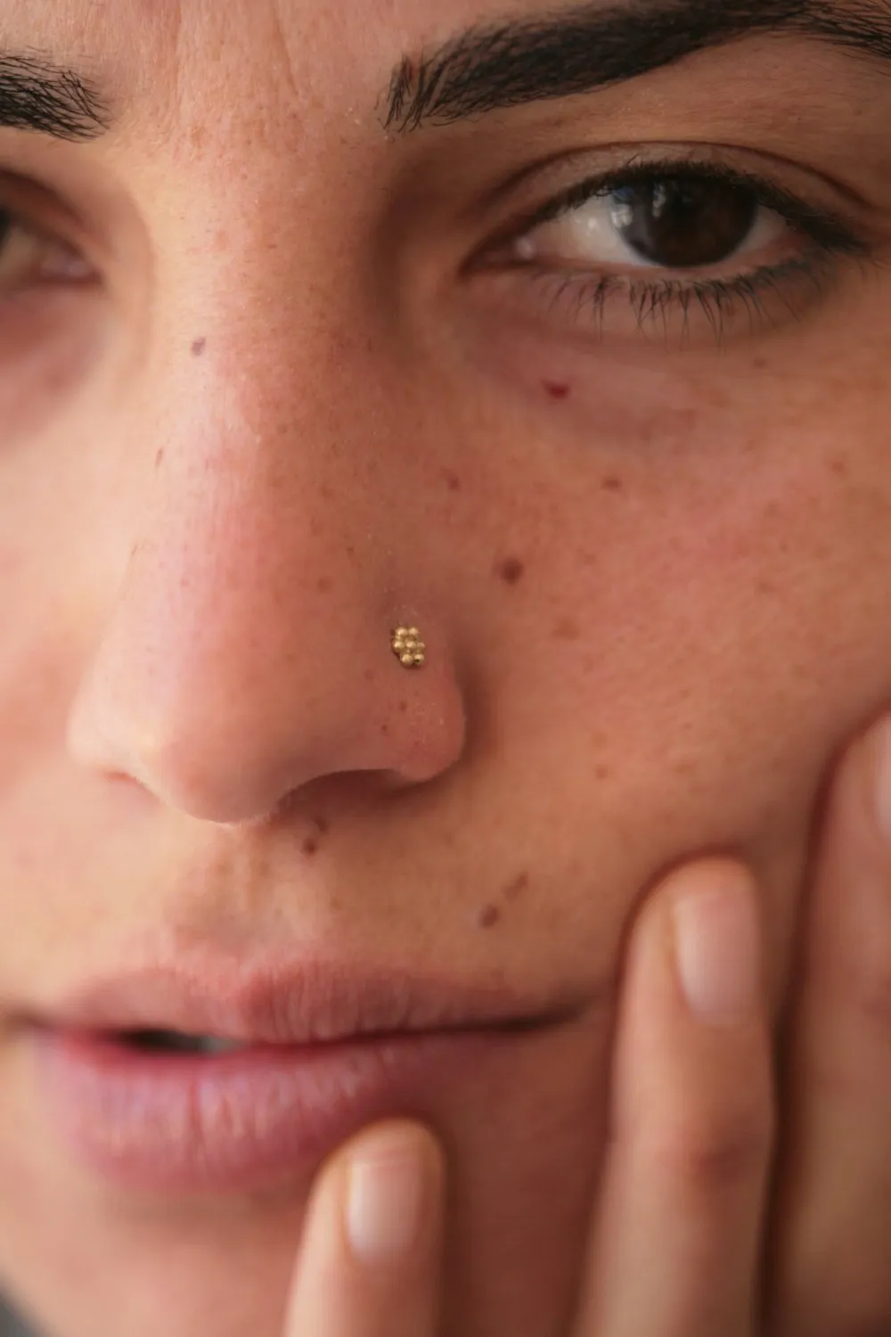 Tiny Gold Nose Stud, Real 14k Yellow Solid Gold Dainty Flower Piercing L Bend Nose Stud, Tribal Boho Cute Nose Piercing Jewelry, Minimalist Delicate Small Artisan Handmade Boho Jewelry, 20g