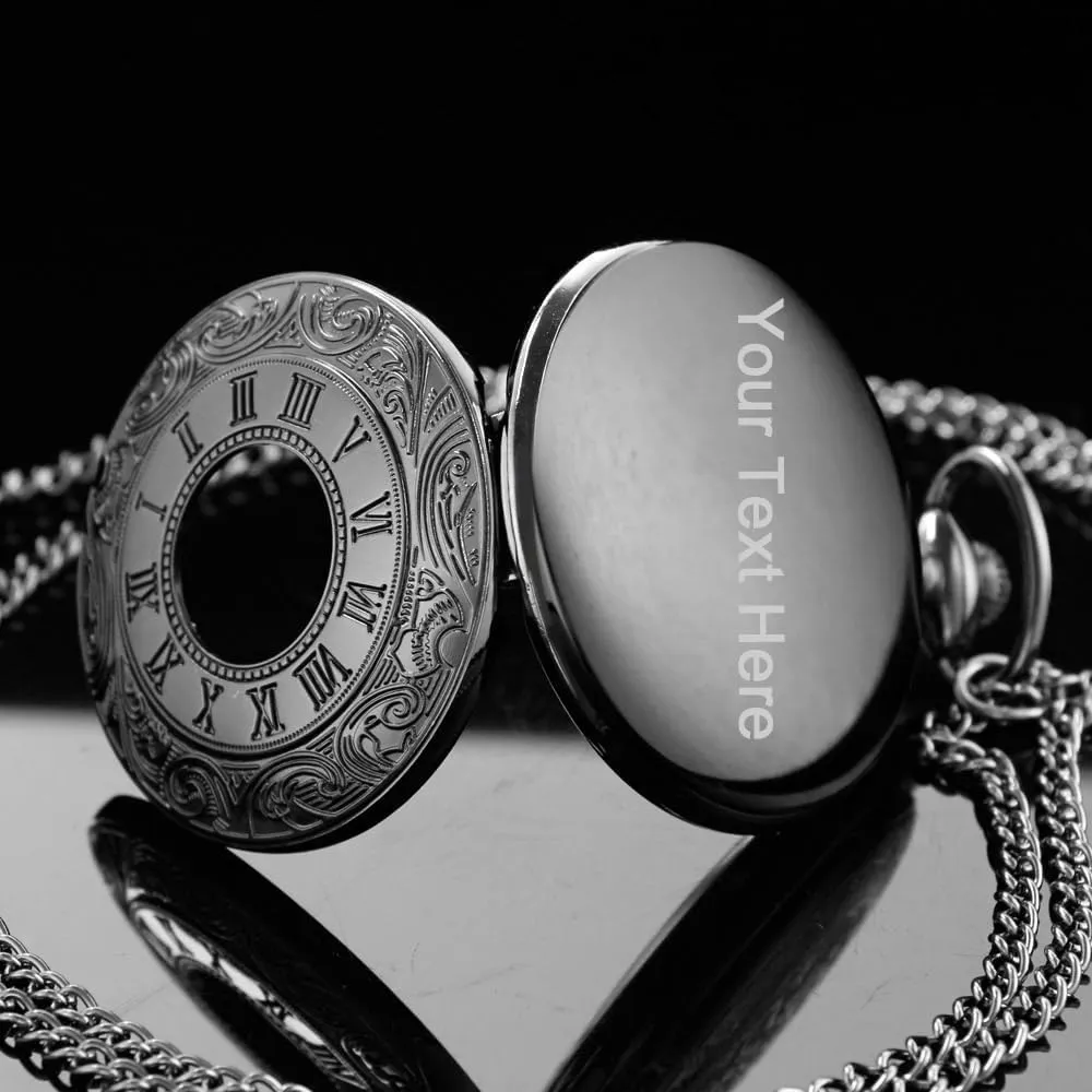 Tiong Personalization Men's Pocket Watch, Roman Scale Customized Quartz Pocket Watch With Chain - Gift for Father, Women, Men