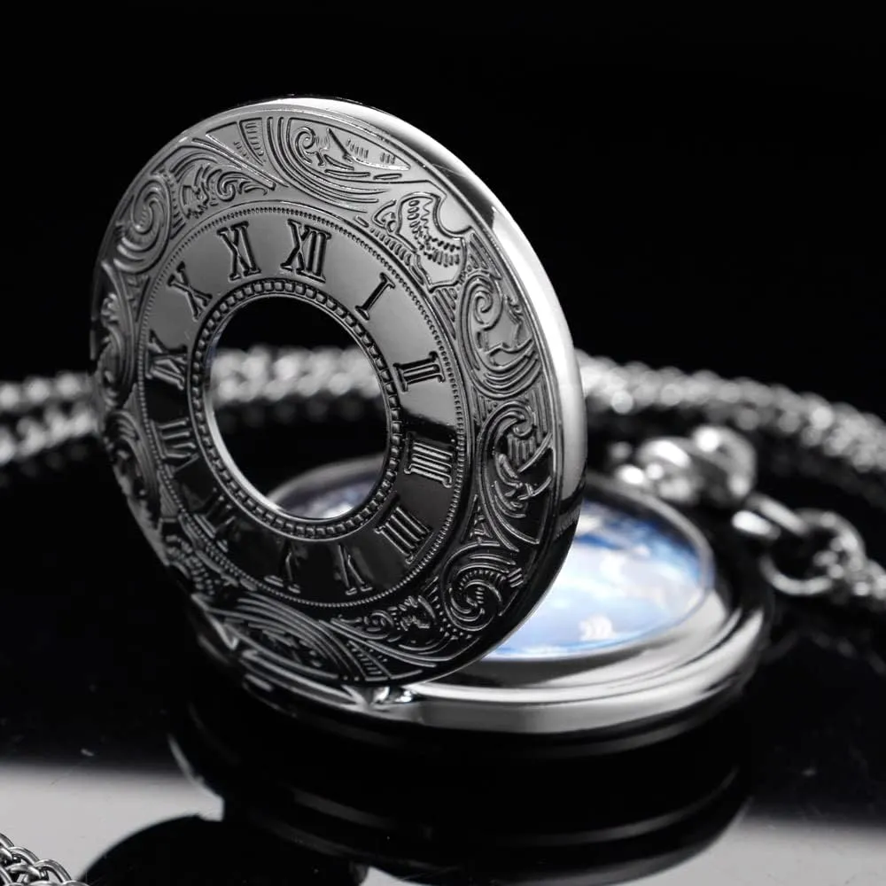 Tiong Personalization Men's Pocket Watch, Roman Scale Customized Quartz Pocket Watch With Chain - Gift for Father, Women, Men