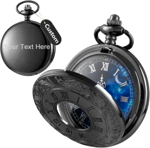 Tiong Personalization Men's Pocket Watch, Roman Scale Customized Quartz Pocket Watch With Chain - Gift for Father, Women, Men