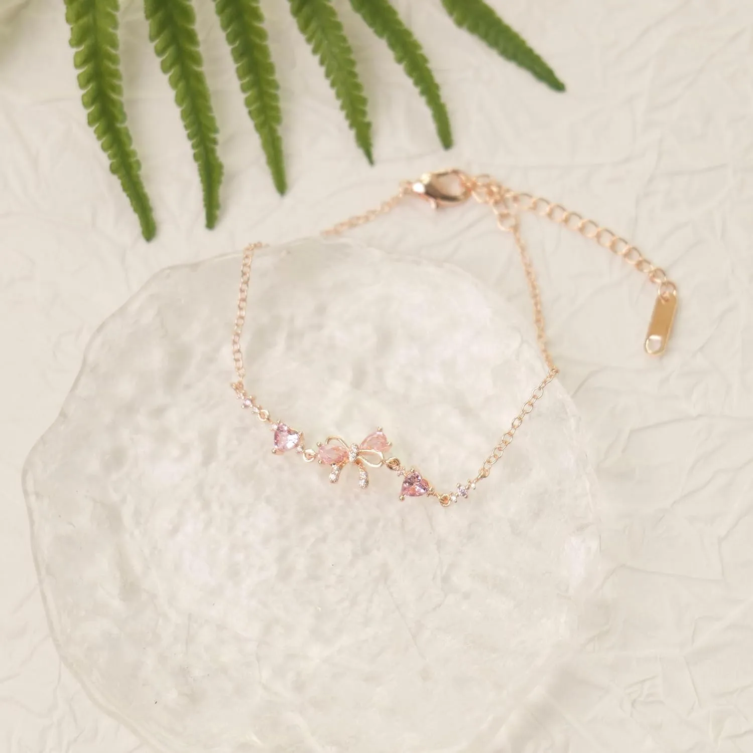 To My Best Friend Zircon Bow Bracelets Friendship Gifts for Sister Bestie Friendship is Like a Bow, Pink CZ Bow Bracelet