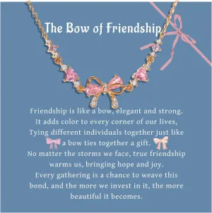 To My Best Friend Zircon Bow Bracelets Friendship Gifts for Sister Bestie Friendship is Like a Bow, Pink CZ Bow Bracelet