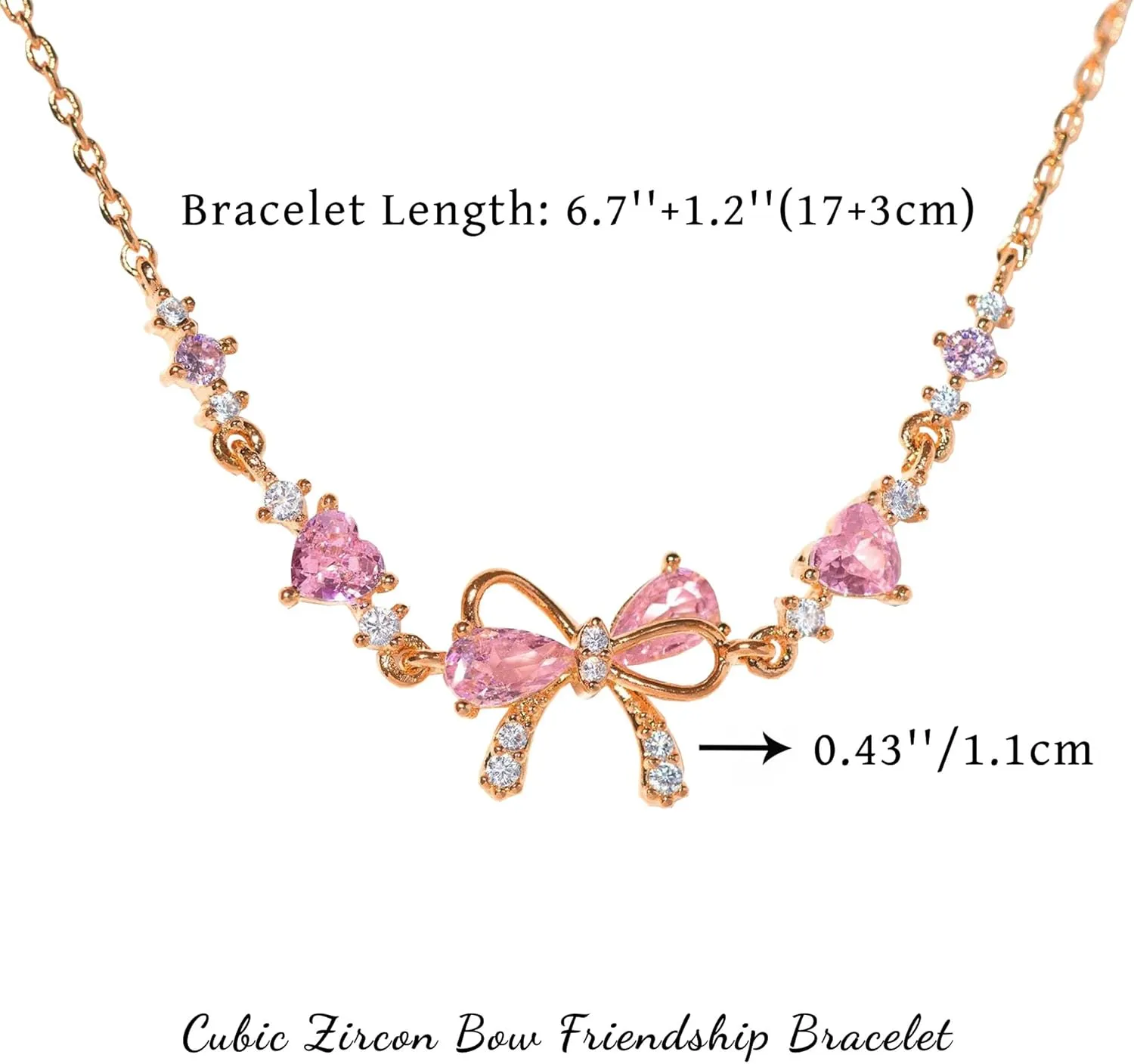 To My Best Friend Zircon Bow Bracelets Friendship Gifts for Sister Bestie Friendship is Like a Bow, Pink CZ Bow Bracelet