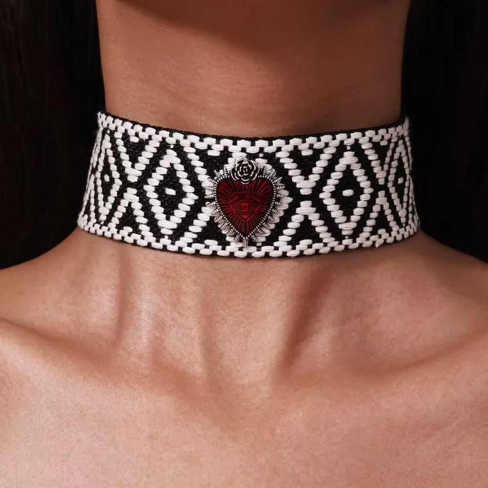 Todu Boho Jewelry Sets for Women Vintage Goth Dark Rose Heart Bohemian Necklace Weaving Bracelet Ethnic Summer Holiday Jewelry