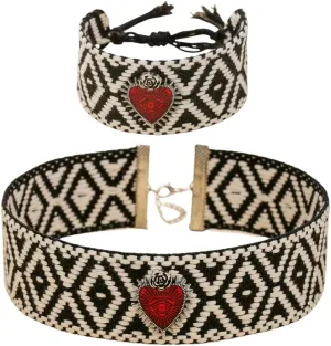 Todu Boho Jewelry Sets for Women Vintage Goth Dark Rose Heart Bohemian Necklace Weaving Bracelet Ethnic Summer Holiday Jewelry