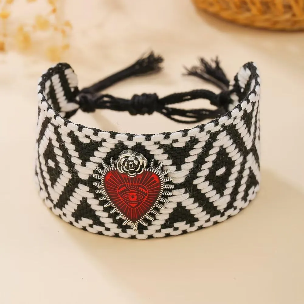Todu Boho Jewelry Sets for Women Vintage Goth Dark Rose Heart Bohemian Necklace Weaving Bracelet Ethnic Summer Holiday Jewelry