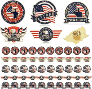 Tondiamo Veteran Pins Bulk US Patriotic Military Lapel Pin 5 Style Army Veteran Badge for Military Gift Favor