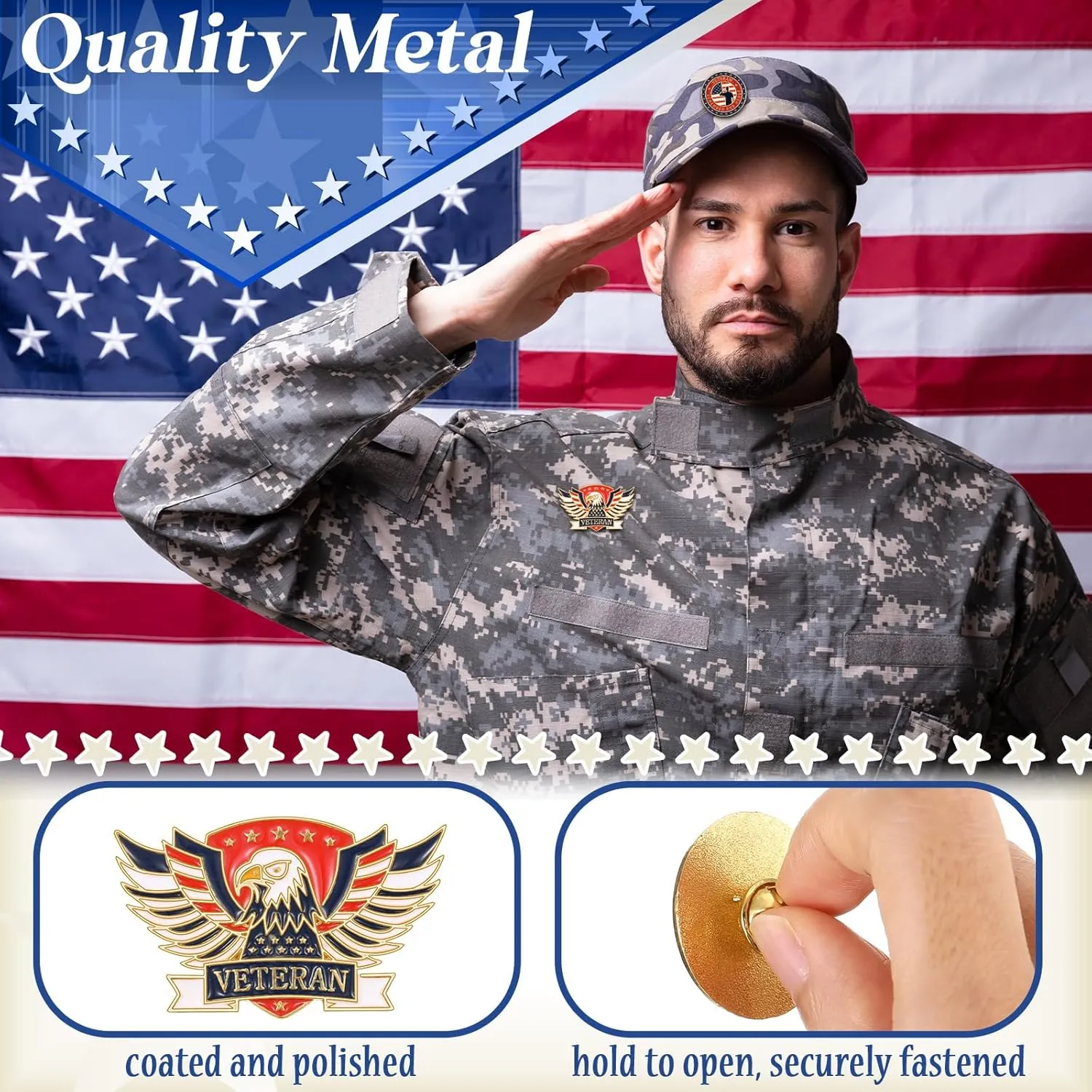 Tondiamo Veteran Pins Bulk US Patriotic Military Lapel Pin 5 Style Army Veteran Badge for Military Gift Favor