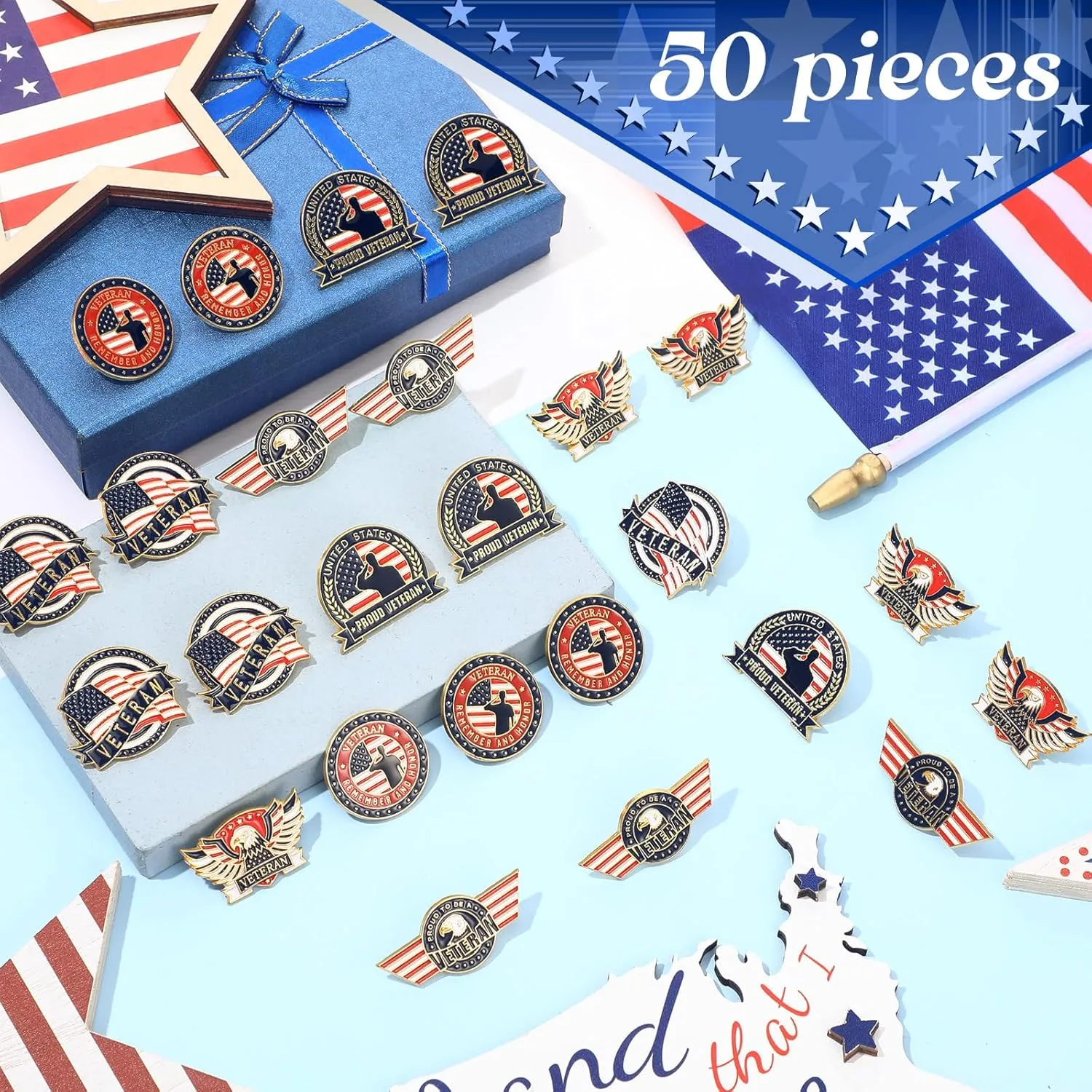 Tondiamo Veteran Pins Bulk US Patriotic Military Lapel Pin 5 Style Army Veteran Badge for Military Gift Favor