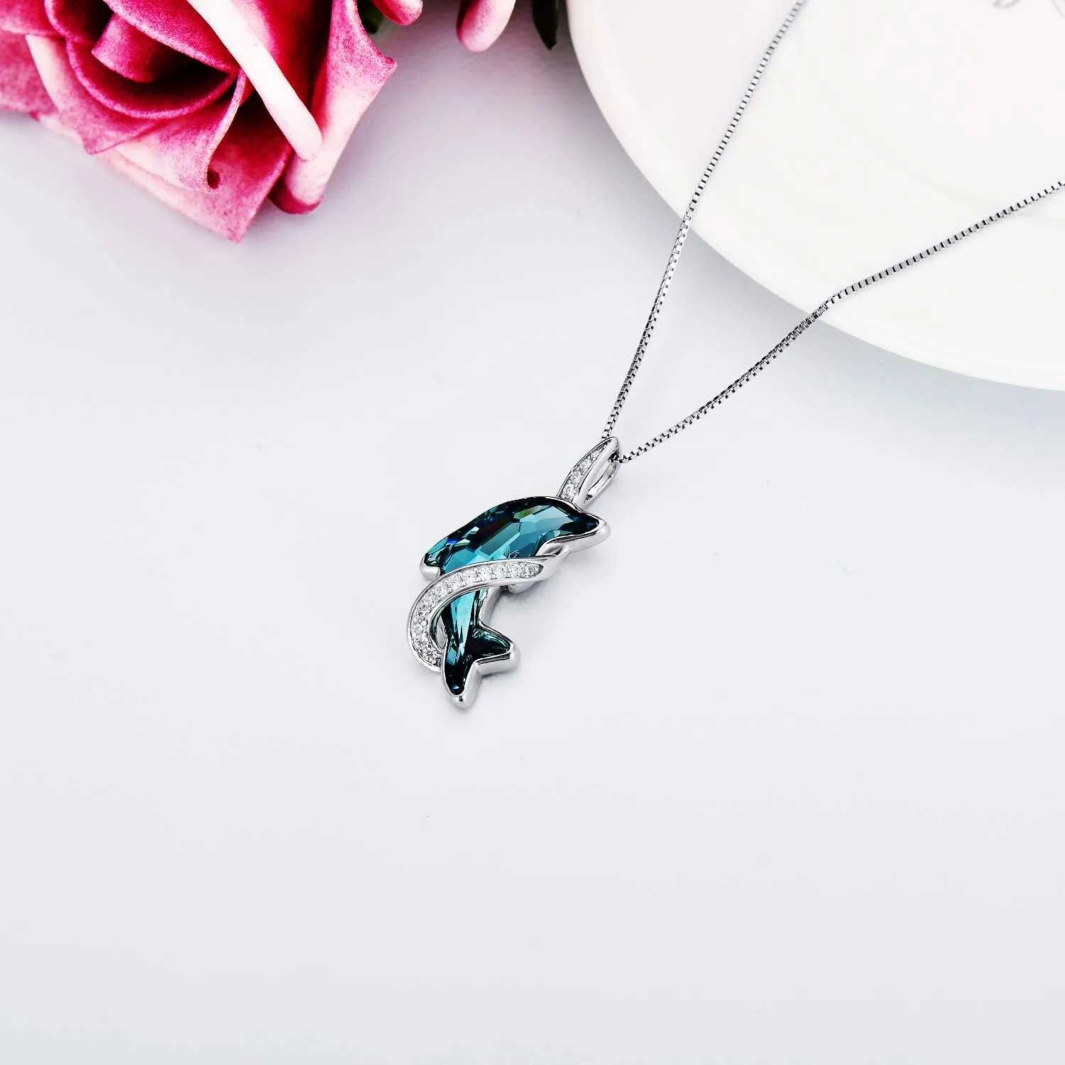 TOUPOP Dolphin Gifts for Women Sterling Silver Dolphin Crystal Pendant Necklace Jewelry Gifts for Women Mom on the Birthday Beach Mothers Day Graduation