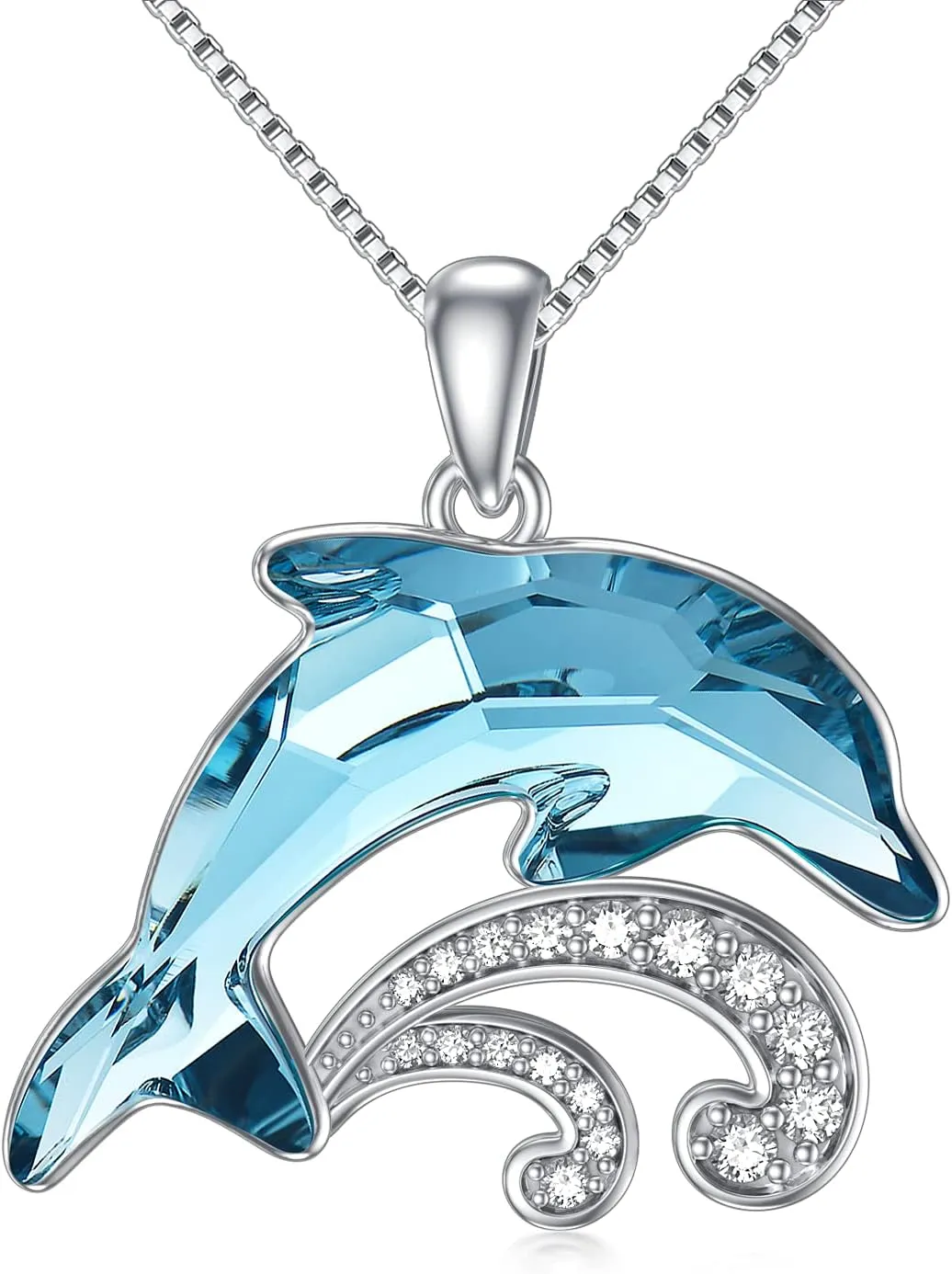 TOUPOP Dolphin Gifts for Women Sterling Silver Dolphin Crystal Pendant Necklace Jewelry Gifts for Women Mom on the Birthday Beach Mothers Day Graduation