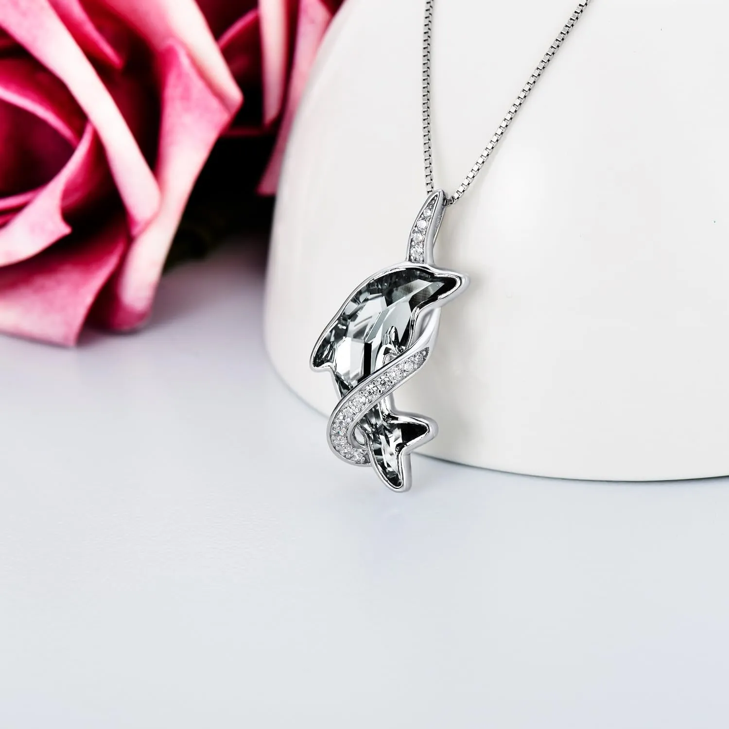 TOUPOP Dolphin Gifts for Women Sterling Silver Dolphin Crystal Pendant Necklace Jewelry Gifts for Women Mom on the Birthday Beach Mothers Day Graduation