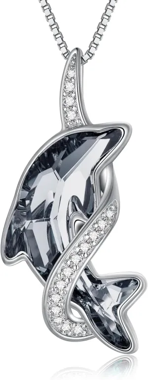 TOUPOP Dolphin Gifts for Women Sterling Silver Dolphin Crystal Pendant Necklace Jewelry Gifts for Women Mom on the Birthday Beach Mothers Day Graduation