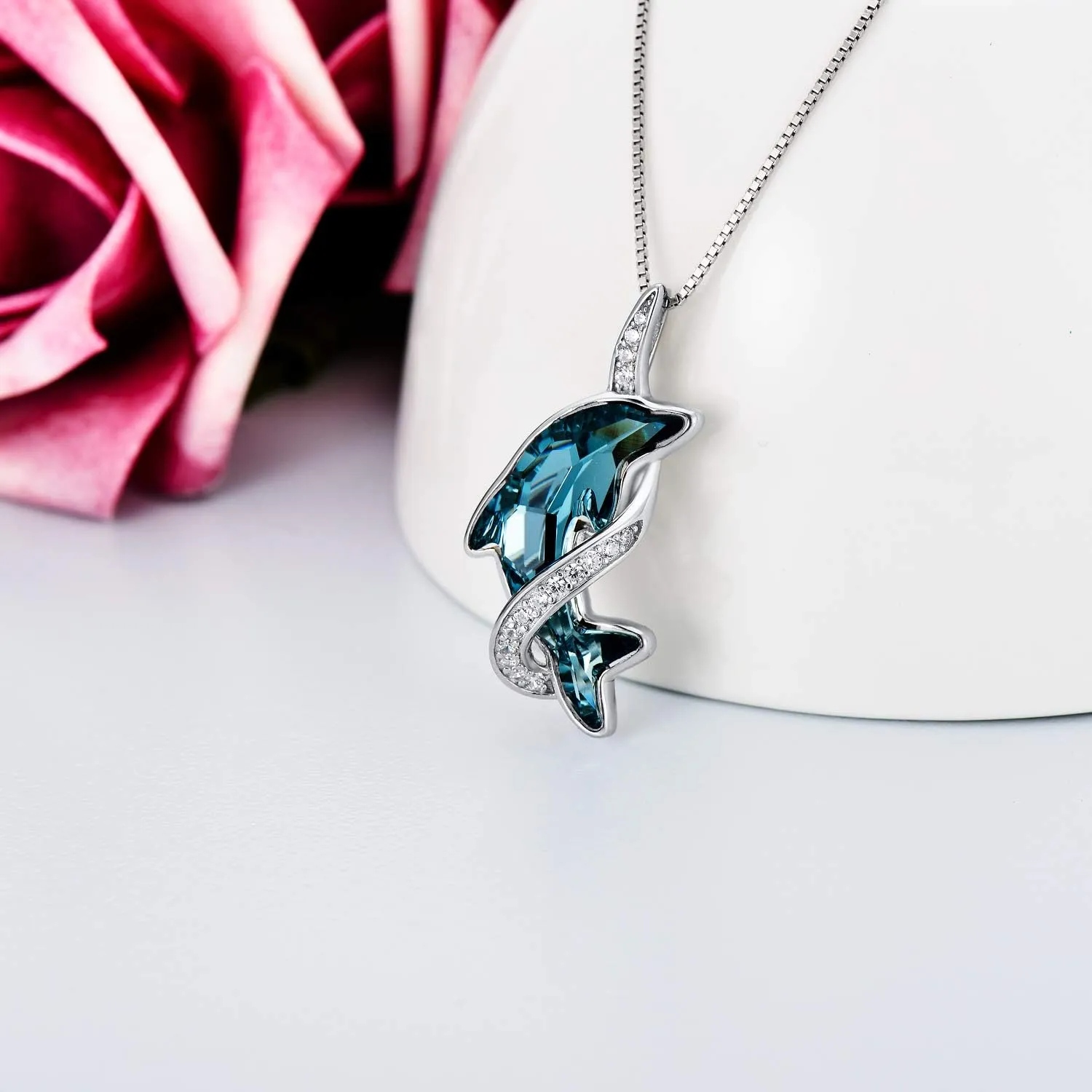 TOUPOP Dolphin Gifts for Women Sterling Silver Dolphin Crystal Pendant Necklace Jewelry Gifts for Women Mom on the Birthday Beach Mothers Day Graduation