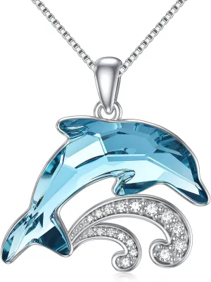 TOUPOP Dolphin Gifts for Women Sterling Silver Dolphin Crystal Pendant Necklace Jewelry Gifts for Women Mom on the Birthday Beach Mothers Day Graduation