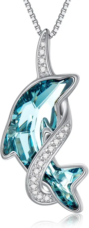 TOUPOP Dolphin Gifts for Women Sterling Silver Dolphin Crystal Pendant Necklace Jewelry Gifts for Women Mom on the Birthday Beach Mothers Day Graduation