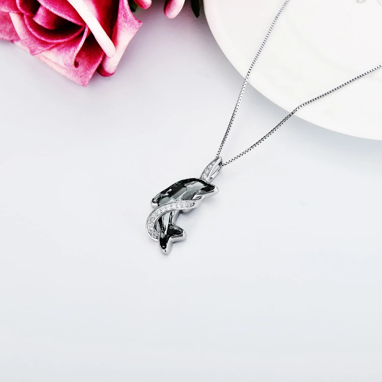 TOUPOP Dolphin Gifts for Women Sterling Silver Dolphin Crystal Pendant Necklace Jewelry Gifts for Women Mom on the Birthday Beach Mothers Day Graduation