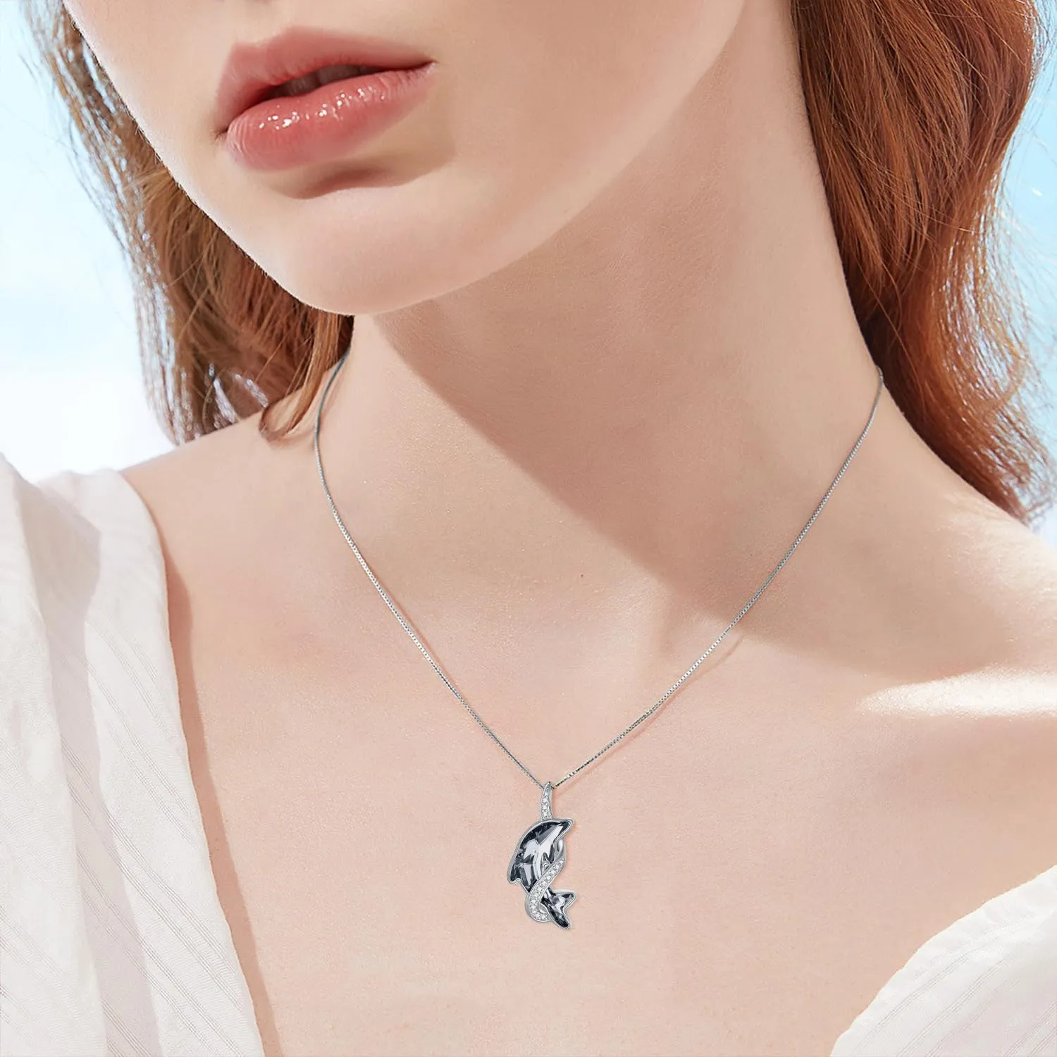 TOUPOP Dolphin Gifts for Women Sterling Silver Dolphin Crystal Pendant Necklace Jewelry Gifts for Women Mom on the Birthday Beach Mothers Day Graduation