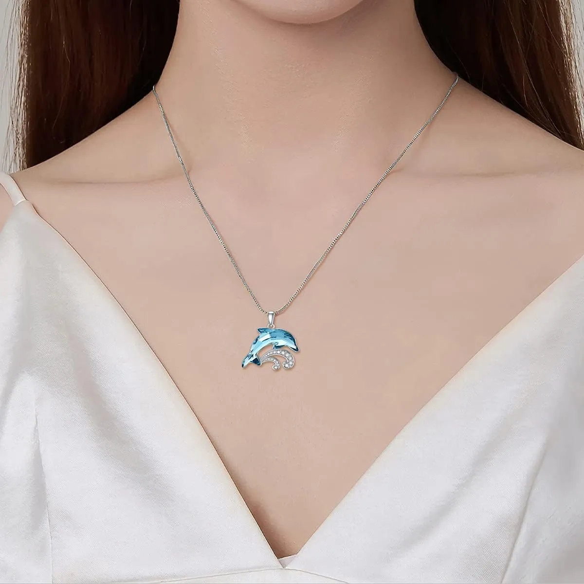 TOUPOP Dolphin Gifts for Women Sterling Silver Dolphin Crystal Pendant Necklace Jewelry Gifts for Women Mom on the Birthday Beach Mothers Day Graduation