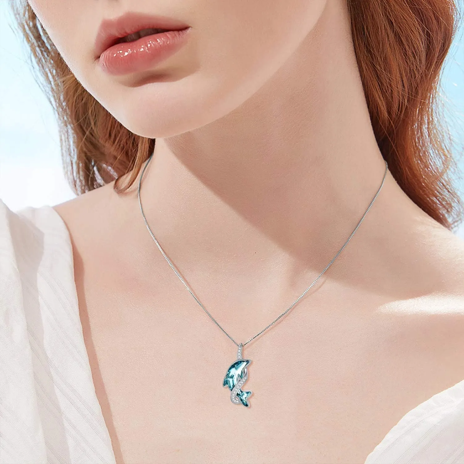 TOUPOP Dolphin Gifts for Women Sterling Silver Dolphin Crystal Pendant Necklace Jewelry Gifts for Women Mom on the Birthday Beach Mothers Day Graduation