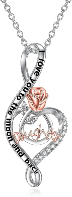 TOUPOP Gifts for Mom Grandma Nana Wife Daughter 925 Sterling Silver Rose Flower Love Heart Necklaces I Love You to The Moon and Back Gifts for Women
