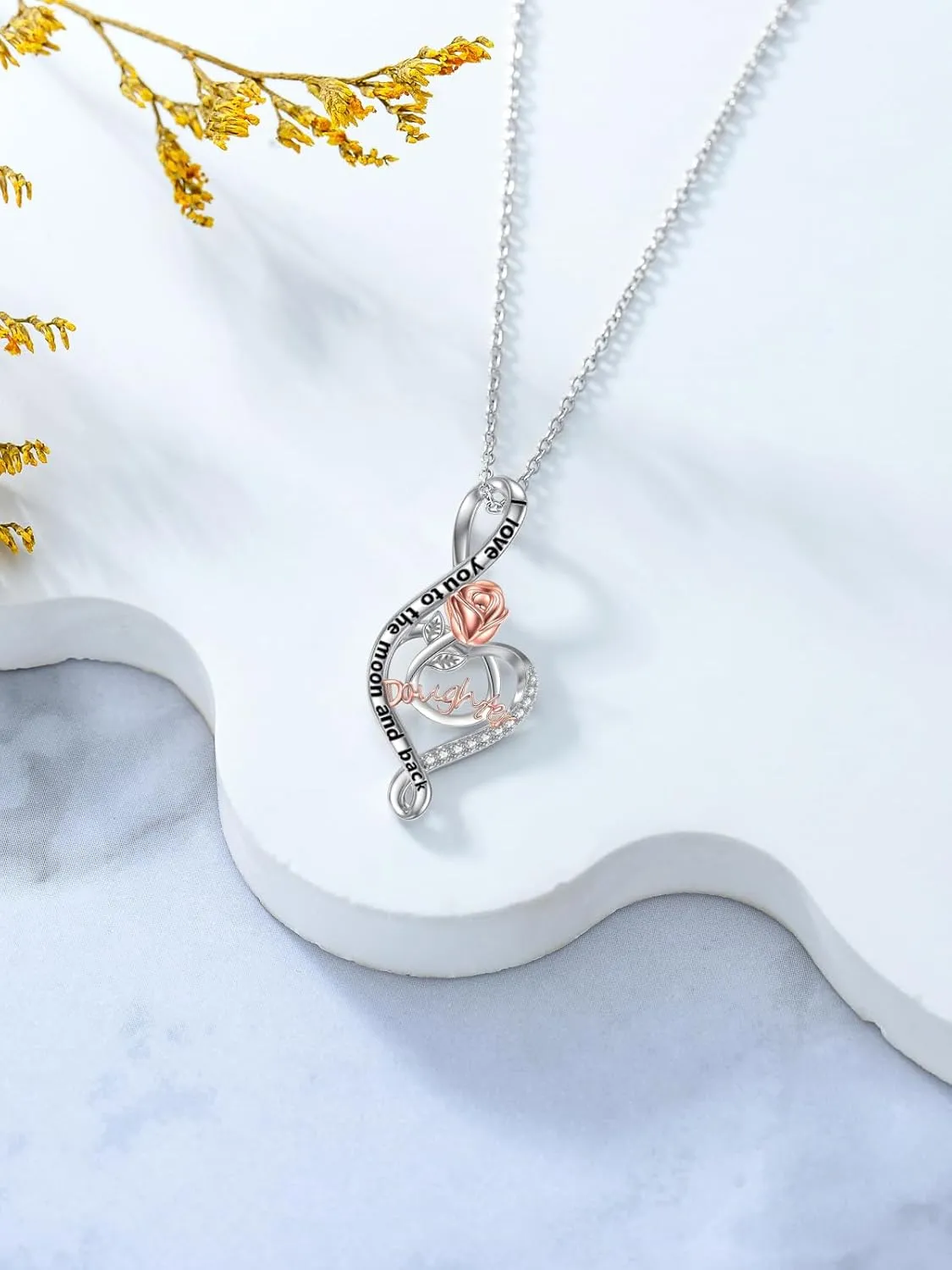 TOUPOP Gifts for Mom Grandma Nana Wife Daughter 925 Sterling Silver Rose Flower Love Heart Necklaces I Love You to The Moon and Back Gifts for Women