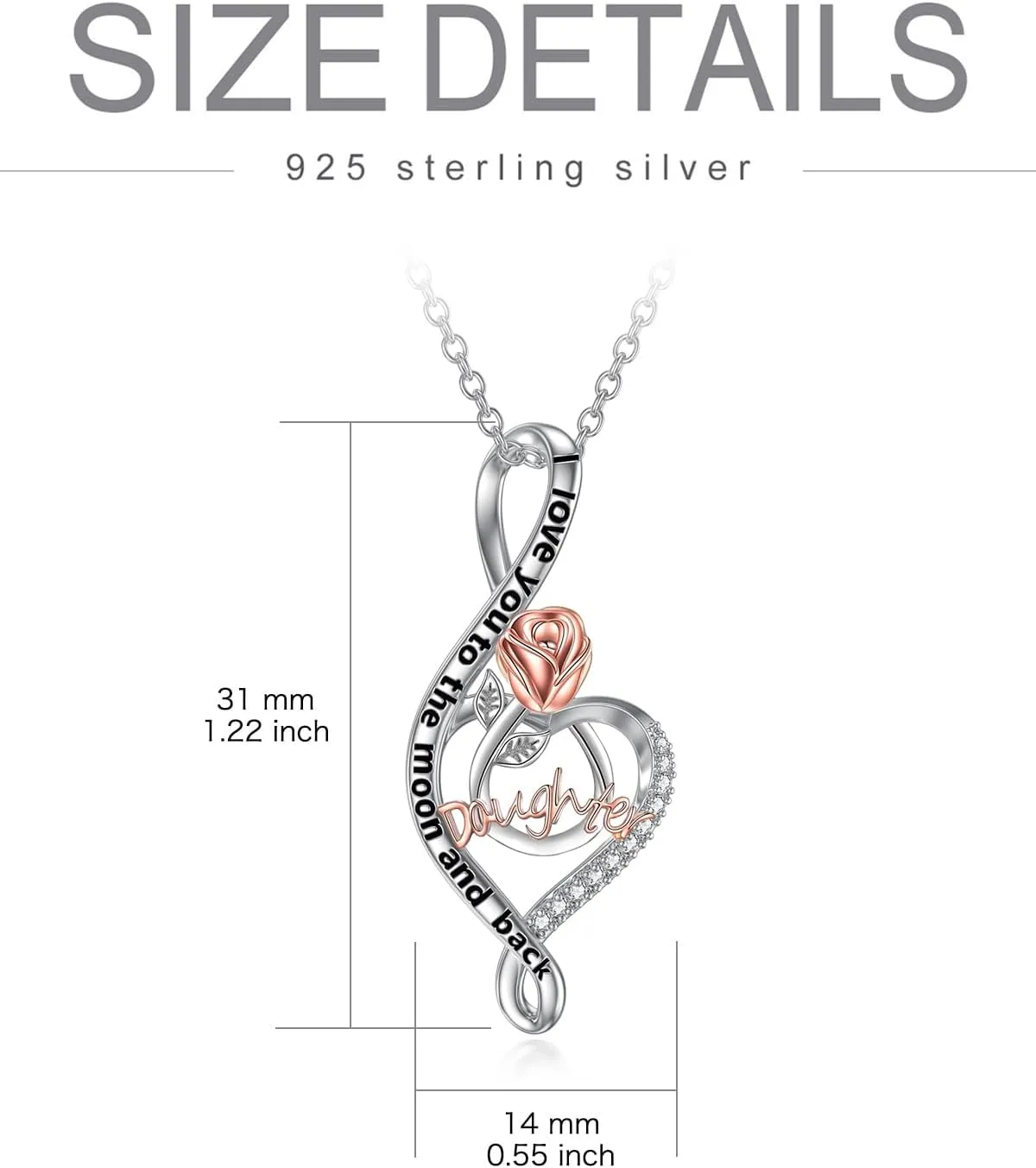TOUPOP Gifts for Mom Grandma Nana Wife Daughter 925 Sterling Silver Rose Flower Love Heart Necklaces I Love You to The Moon and Back Gifts for Women