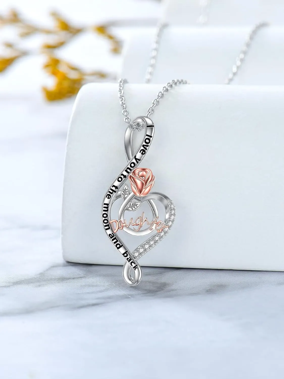 TOUPOP Gifts for Mom Grandma Nana Wife Daughter 925 Sterling Silver Rose Flower Love Heart Necklaces I Love You to The Moon and Back Gifts for Women
