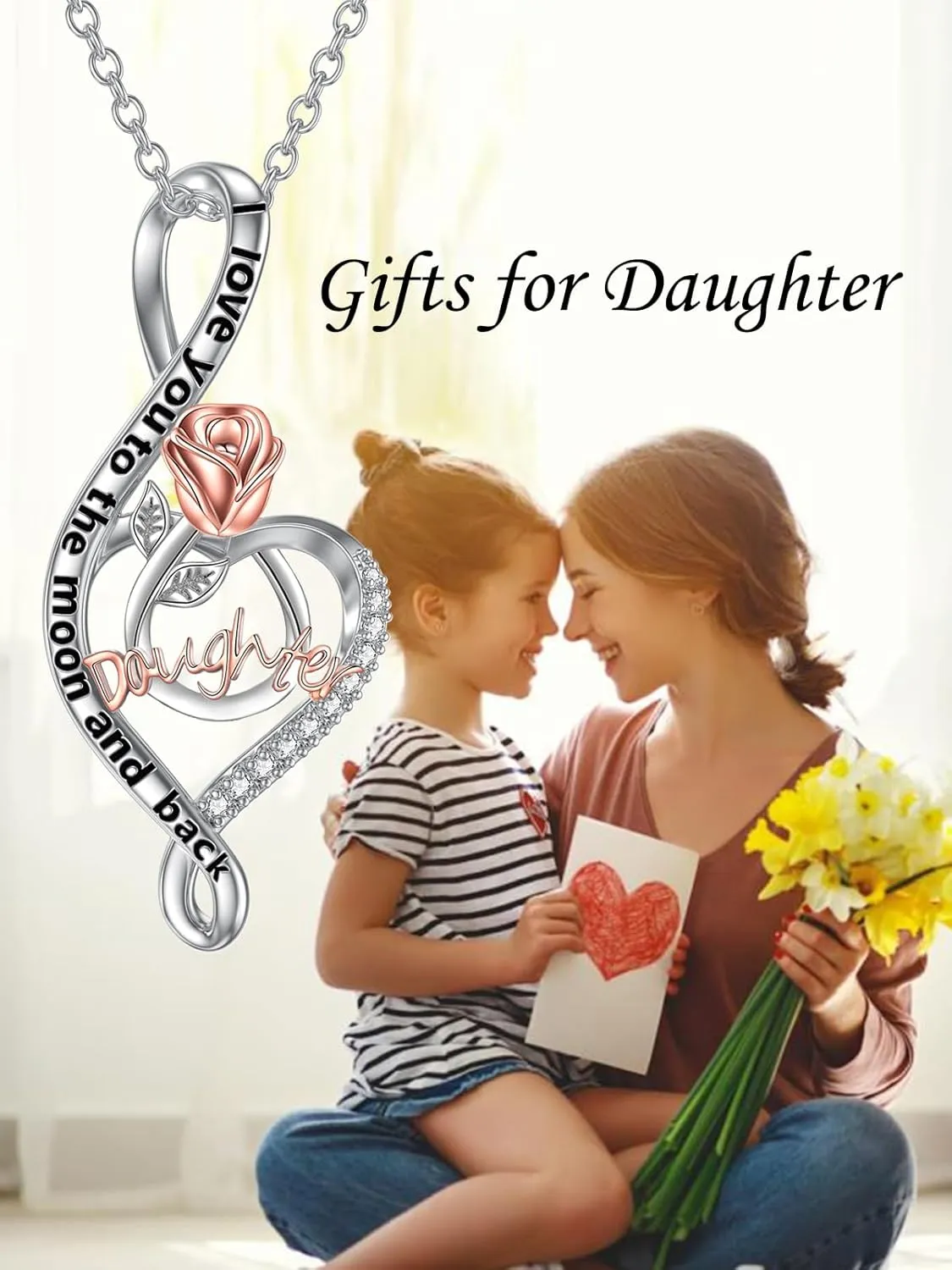 TOUPOP Gifts for Mom Grandma Nana Wife Daughter 925 Sterling Silver Rose Flower Love Heart Necklaces I Love You to The Moon and Back Gifts for Women