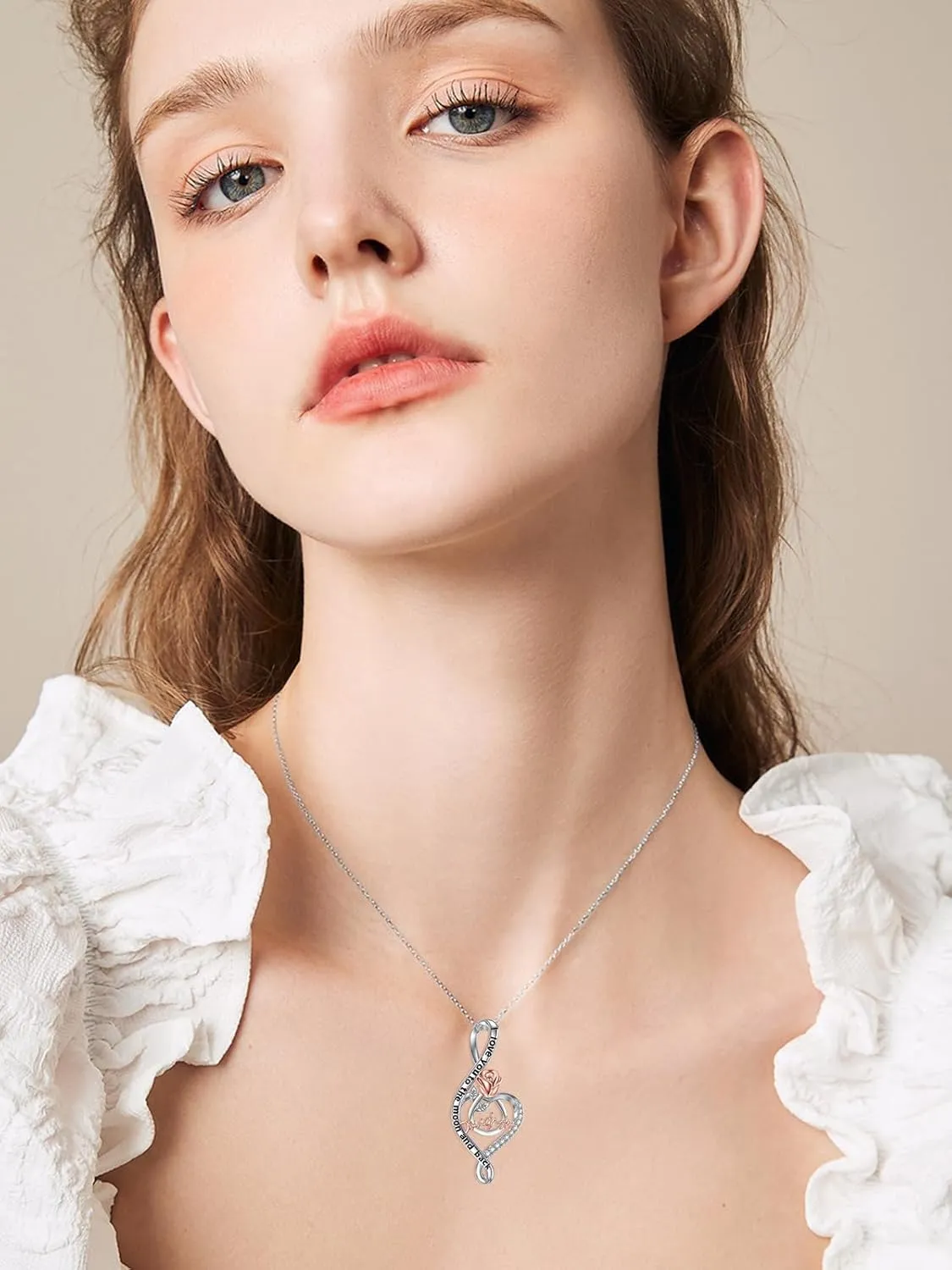 TOUPOP Gifts for Mom Grandma Nana Wife Daughter 925 Sterling Silver Rose Flower Love Heart Necklaces I Love You to The Moon and Back Gifts for Women
