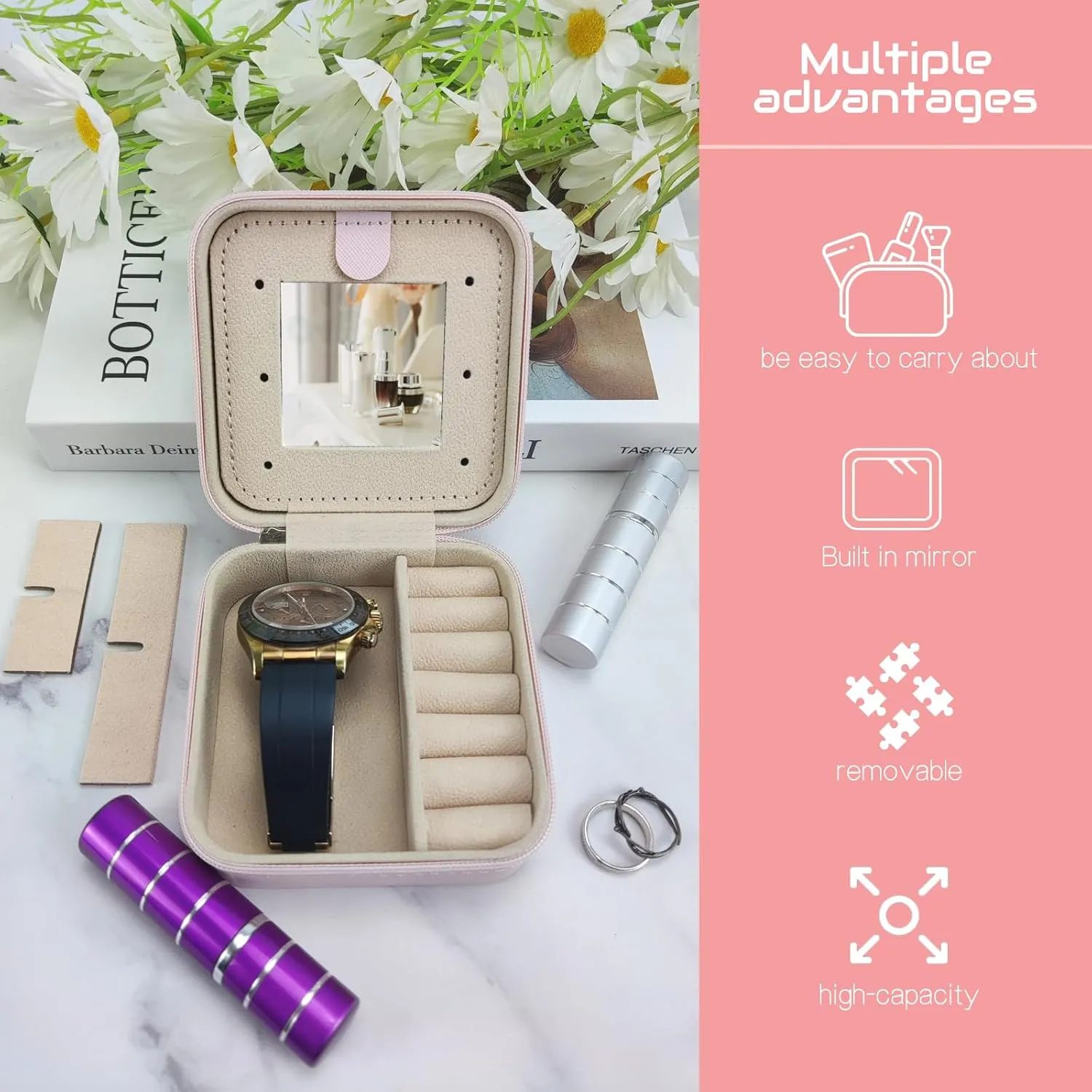 Travel Jewelry Case Organizer, Gifts for Women Teen Girls Initial Jewelry box with Mirror Vacation Beach Essentials Ring Necklace Earring Organizer Box (G)