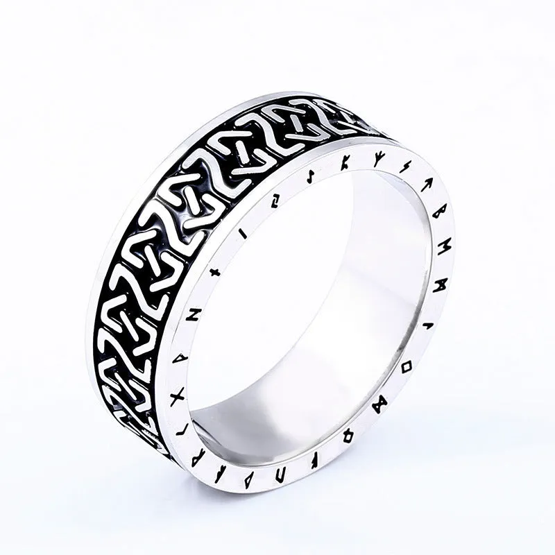Trendy Unisex Viking Letter Titanium Steel Ring - Japanese and Korean Fashion Jewelry
