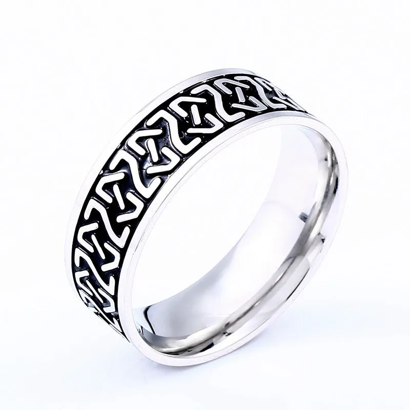 Trendy Unisex Viking Letter Titanium Steel Ring - Japanese and Korean Fashion Jewelry